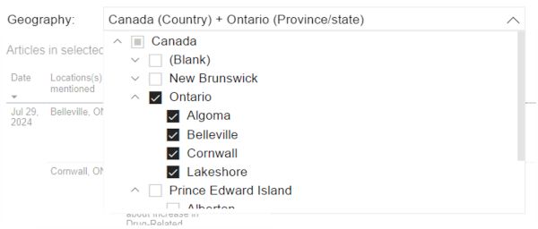 geography dropdown filter